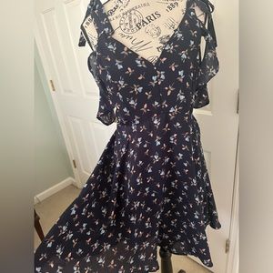 Altr’d State Navy Floral dress with off shoulder ties size medium